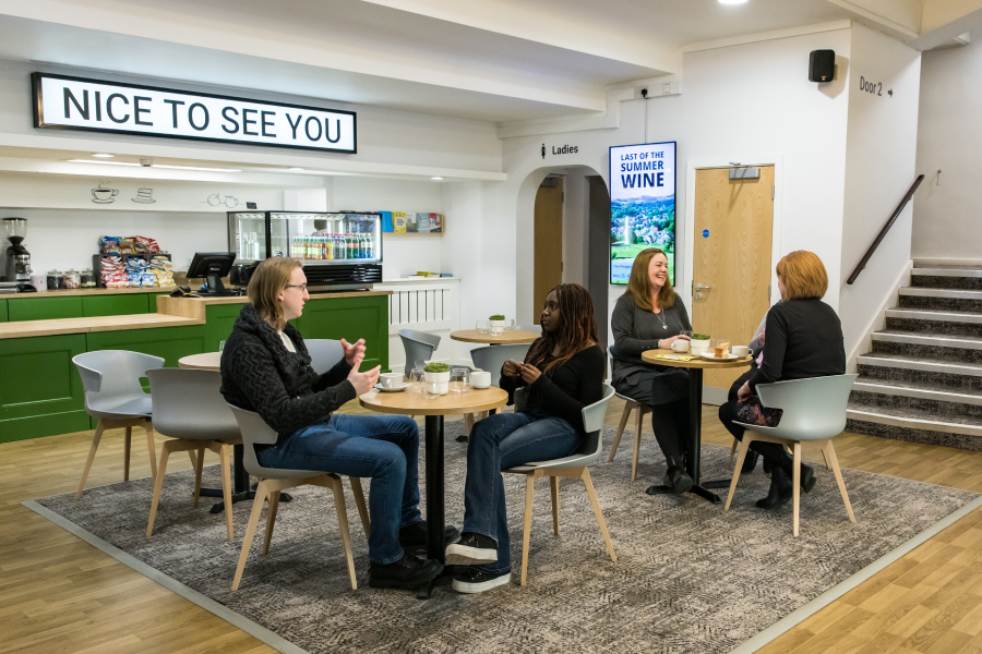 Theatre visitors enjoying food and drink before a show