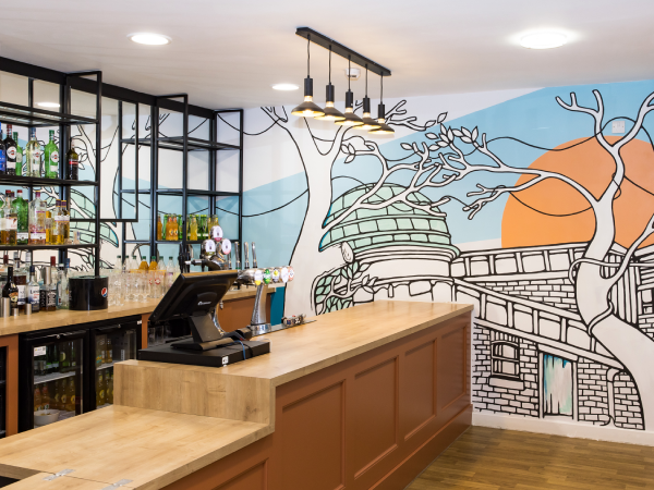 Theatre bar with mural wall
