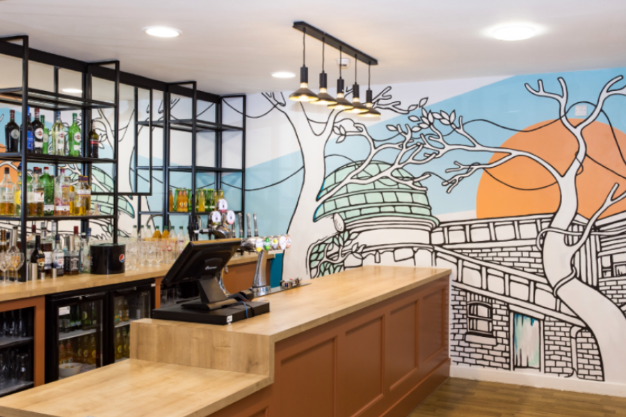 Theatre bar with full wall mural